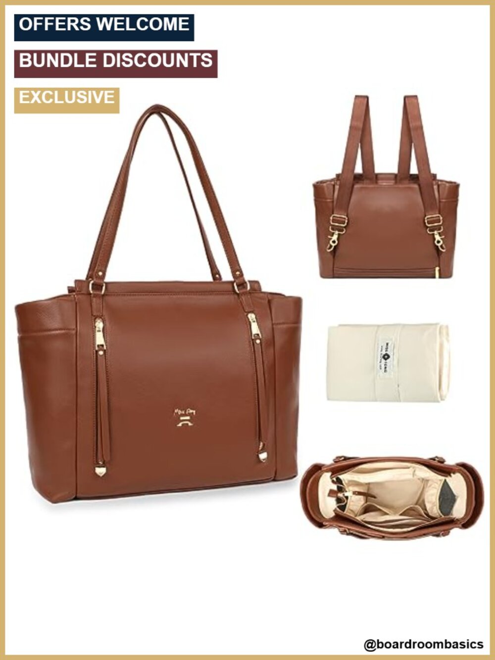 PU Leather Diaper Bag Tote Convertible Backpack Mommy Bag 12 Pockets